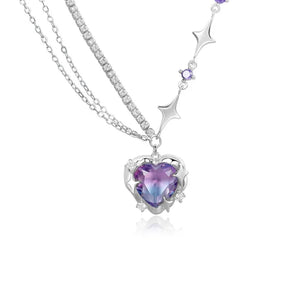 925 Silver Zircon Chain Necklace Heart Pendant