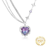 925 Silver Zircon Chain Necklace Heart Pendant