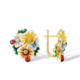 Sparkling Beetle Earring Zircon Flower Stud 925 Silver Party Jewelry