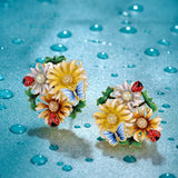 Sparkling Beetle Earring Zircon Flower Stud 925 Silver Party Jewelry