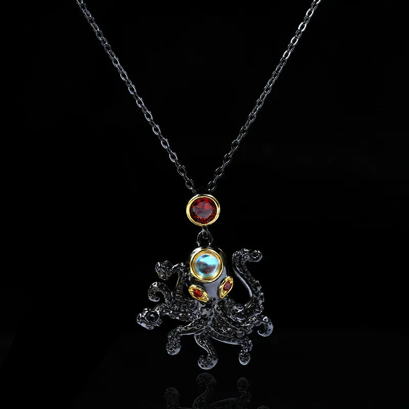 Octopus Pendant Zircon Necklace 925 Silver Jewelry