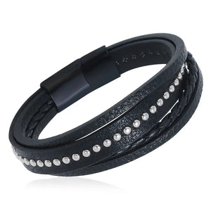 Stainless Steel Men's Leather Bracelet Double PU Bracelet