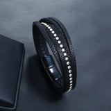 Stainless Steel Men's Leather Bracelet Double PU Bracelet