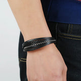 Stainless Steel Men's Leather Bracelet Double PU Bracelet