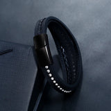 Stainless Steel Men's Leather Bracelet Double PU Bracelet