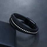 Stainless Steel Men's Leather Bracelet Double PU Bracelet