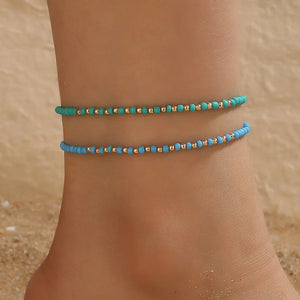 Bohemian Green Beads Double Layer Anklets for Women