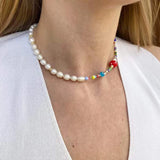 Bohemian Colorful Beads Freshwater Pearl Necklace with Red Mushroom Eyes