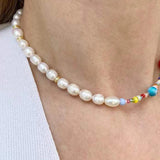 Bohemian Colorful Beads Freshwater Pearl Necklace with Red Mushroom Eyes