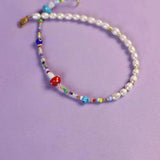 Bohemian Colorful Beads Freshwater Pearl Necklace with Red Mushroom Eyes