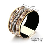 Stylish Magnetic Buckle Leather Bracelet with Rhinestones
