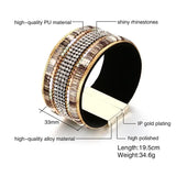 Stylish Magnetic Buckle Leather Bracelet with Rhinestones
