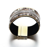 Stylish Magnetic Buckle Leather Bracelet with Rhinestones