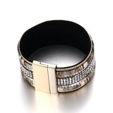 Stylish Magnetic Buckle Leather Bracelet with Rhinestones