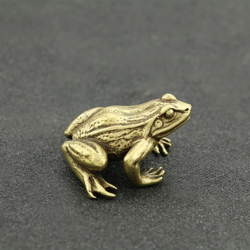 Brass Frog Figurines Solid Animal Tea Pet Paperweight Desk Decor