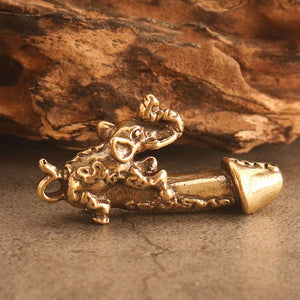 Brass Penis Keychain Chick Pendant Fun Mini Genitals Car Keychain