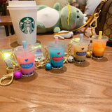 Cartoon Acrylic Milk Tea Cup Keychain Quicksand Car Key Ring Bag Pendant Gift