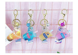 Cartoon Acrylic Milk Tea Cup Keychain Quicksand Car Key Ring Bag Pendant Gift