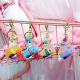 Cartoon Acrylic Milk Tea Cup Keychain Quicksand Car Key Ring Bag Pendant Gift