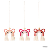Cute Bear Car Pendant Hand Woven Knot Wooden Bead European American Style