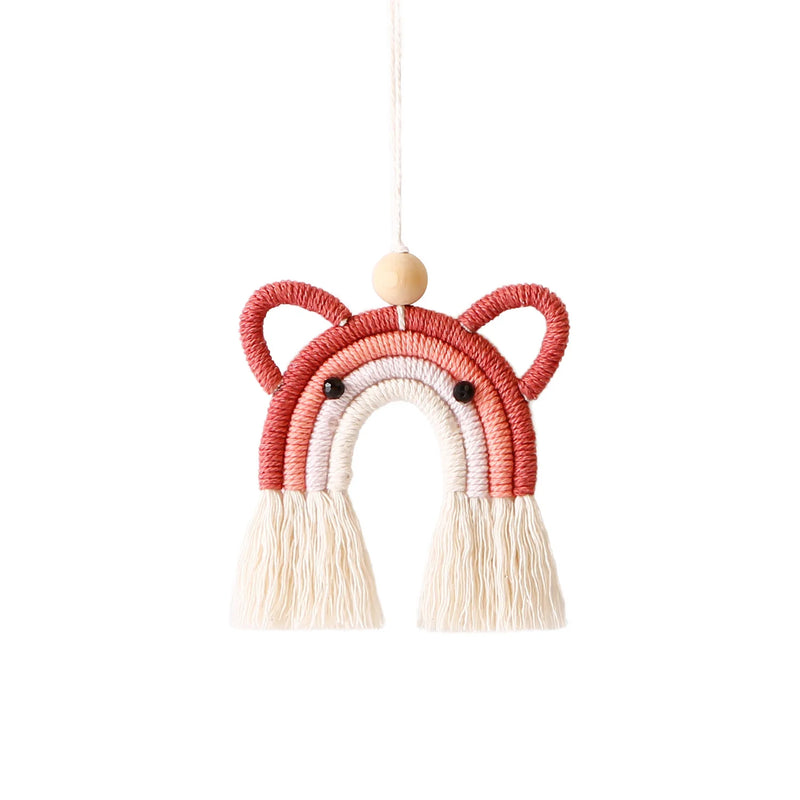 Cute Bear Car Pendant Hand Woven Knot Wooden Bead European American Style