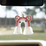 Cute Bear Car Pendant Hand Woven Knot Wooden Bead European American Style