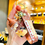 Cute Oiled Pearl Milk Tea Cup Bear Keychain For Women
