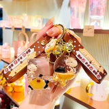 Cute Oiled Pearl Milk Tea Cup Bear Keychain For Women
