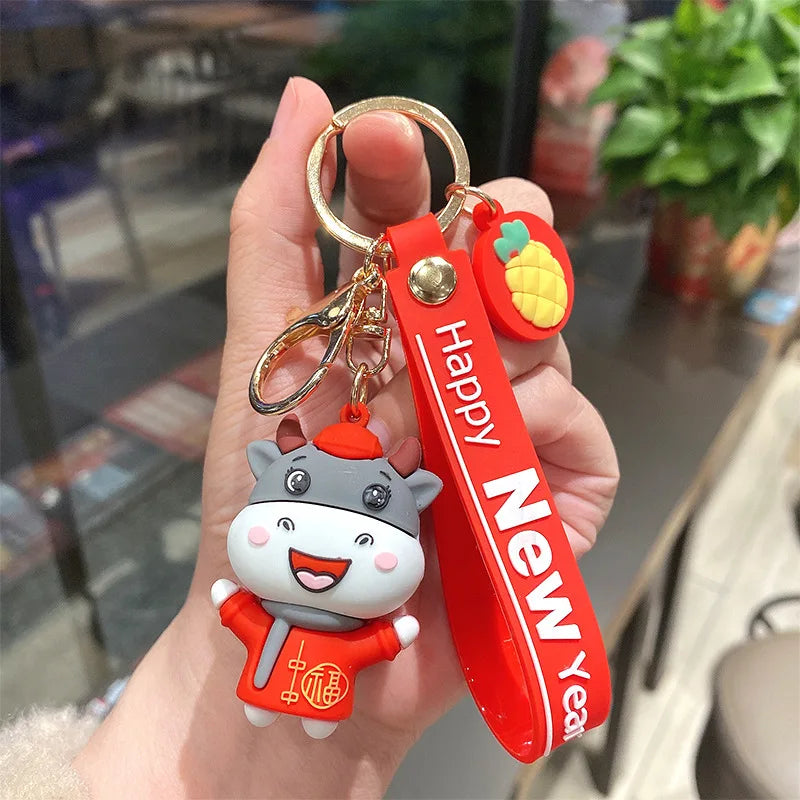 Cartoon Cow Keychain for Girls Car Bag Pendant