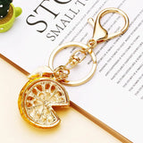 Cartoon Rhinestone Lemon Slices Keychain Women Girls Car Bag Accessories