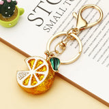 Cartoon Rhinestone Lemon Slices Keychain Women Girls Car Bag Accessories