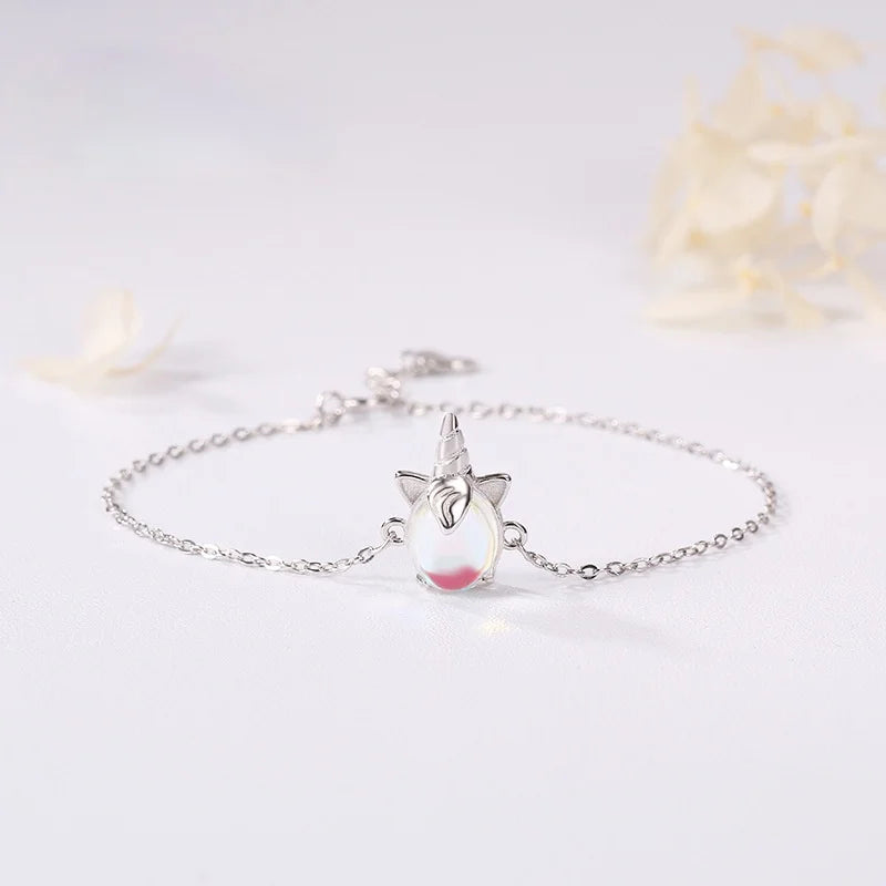Chinese Rainbow Moonstone Unicorn Bracelet for Women