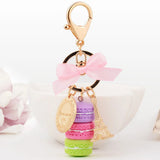Colorful Macarons Cake Keychain Eiffel Tower Ribbon Bow-Knot Metal Keyring