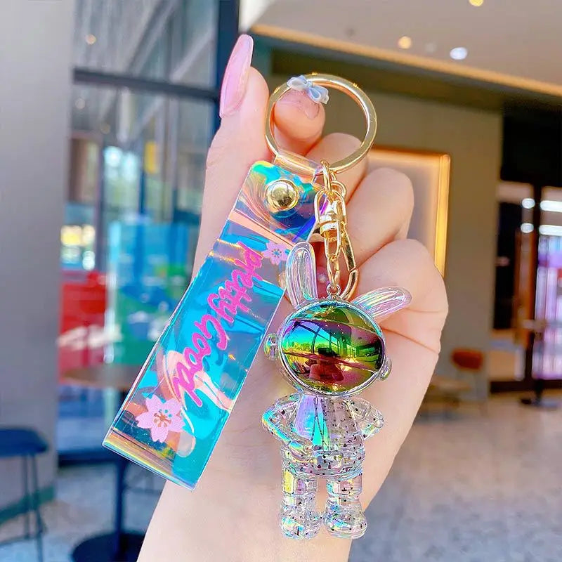 Colorful Spaceman Astronaut Keychain Female Couple Rabbit Car Pendant