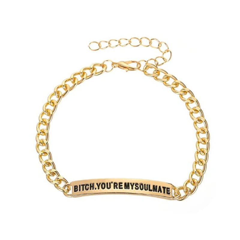 Soulmate Letter Chain Bracelet for Couples Silver Jewelry