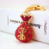 Crystal Lucky Money Bag Shape Amulet Keychain Metal Pendant