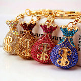 Crystal Lucky Money Bag Shape Amulet Keychain Metal Pendant