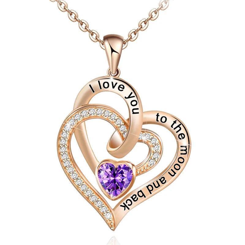 Custom 12 Birthstone Necklace Double Heart Necklace