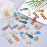 10 Pairs Fish Resin Wood Pendants Brass Earrings Set