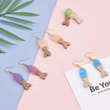 10 Pairs Fish Resin Wood Pendants Brass Earrings Set