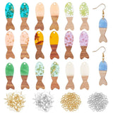 10 Pairs Fish Resin Wood Pendants Brass Earrings Set