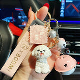 Teddy French Bulldog Pet Dog Keychain for Women Bag Car Pendant