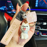 Teddy French Bulldog Pet Dog Keychain for Women Bag Car Pendant