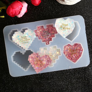 Pixel Heart Silicone Mold for DIY Jewelry Pendant, Love Shaped Resin Craft