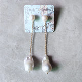 Baroque Pearl Drop Earrings Gold Stainless Steel Chain Pendant Jewelry
