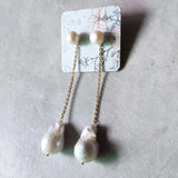 Baroque Pearl Drop Earrings Gold Stainless Steel Chain Pendant Jewelry