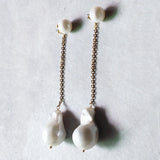 Baroque Pearl Drop Earrings Gold Stainless Steel Chain Pendant Jewelry