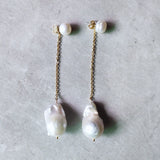 Baroque Pearl Drop Earrings Gold Stainless Steel Chain Pendant Jewelry