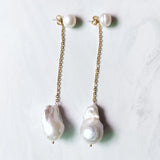 Baroque Pearl Drop Earrings Gold Stainless Steel Chain Pendant Jewelry