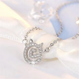 925 Silver Cat Rhinestone Necklace for Women